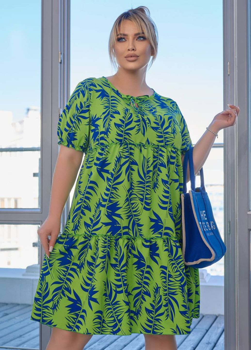 Салатовое повседневный платье свободного кроя с цветочным принтом No Brand леопардовый