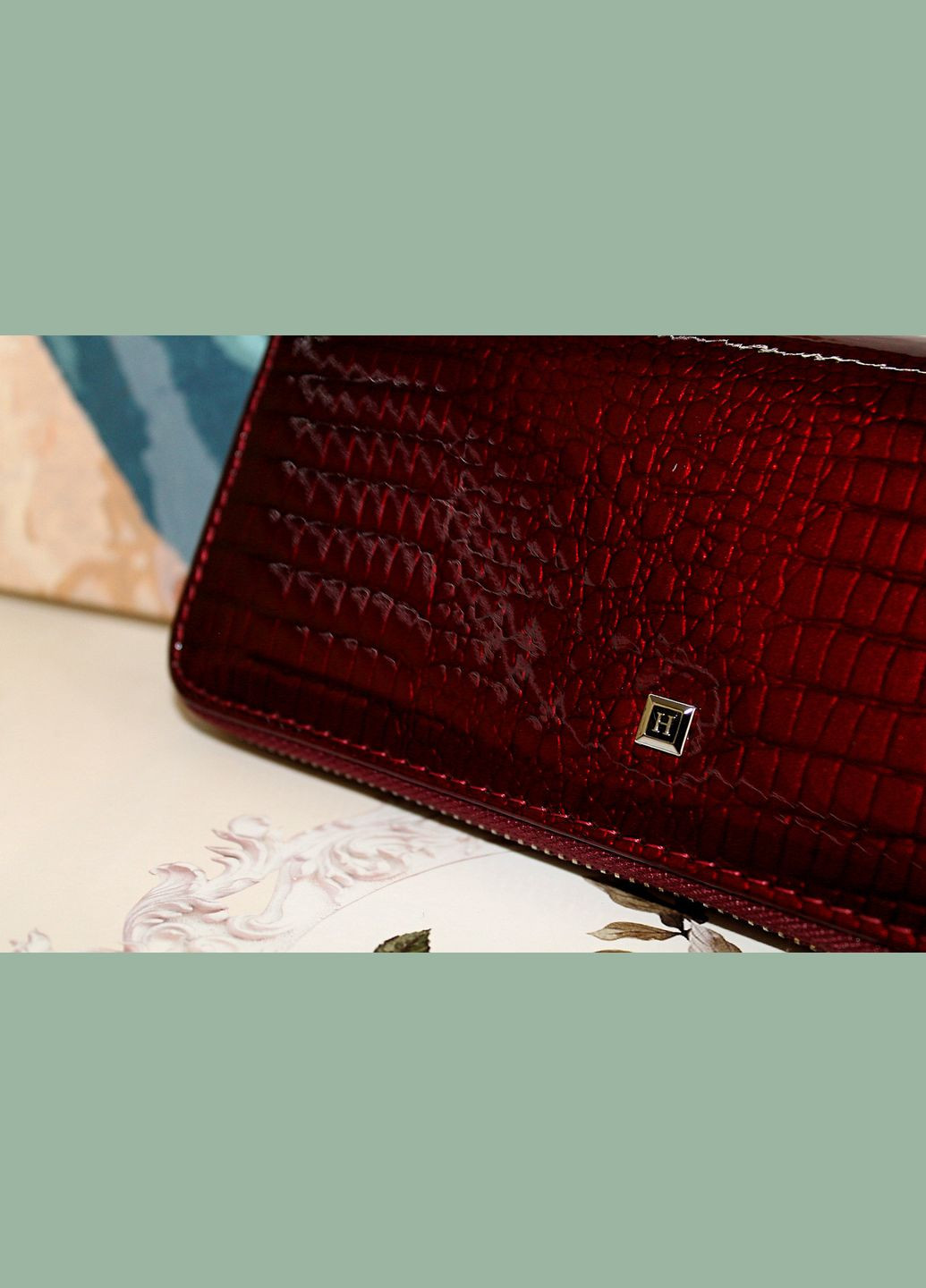 Кожаный женский кошелек клатч на молнии 0832 бордовый Henghuang (307284824)