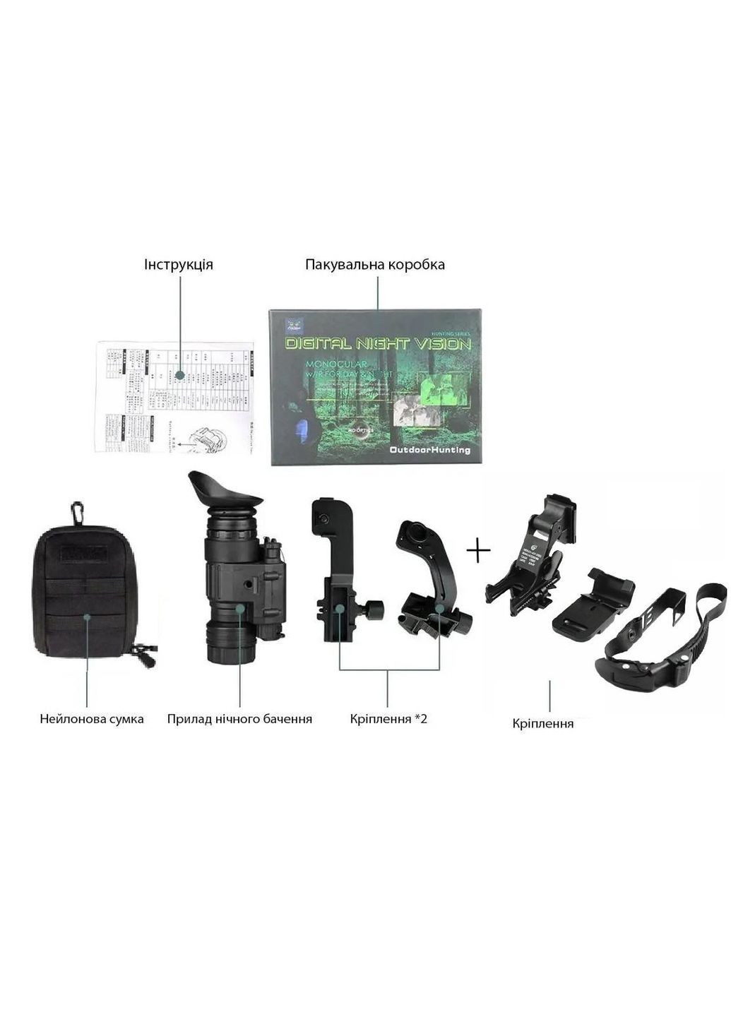 Монокуляр ночного видения Night Vision PVS-14 4х (до 400м) + набор креплений на шлем ARM (333662545)