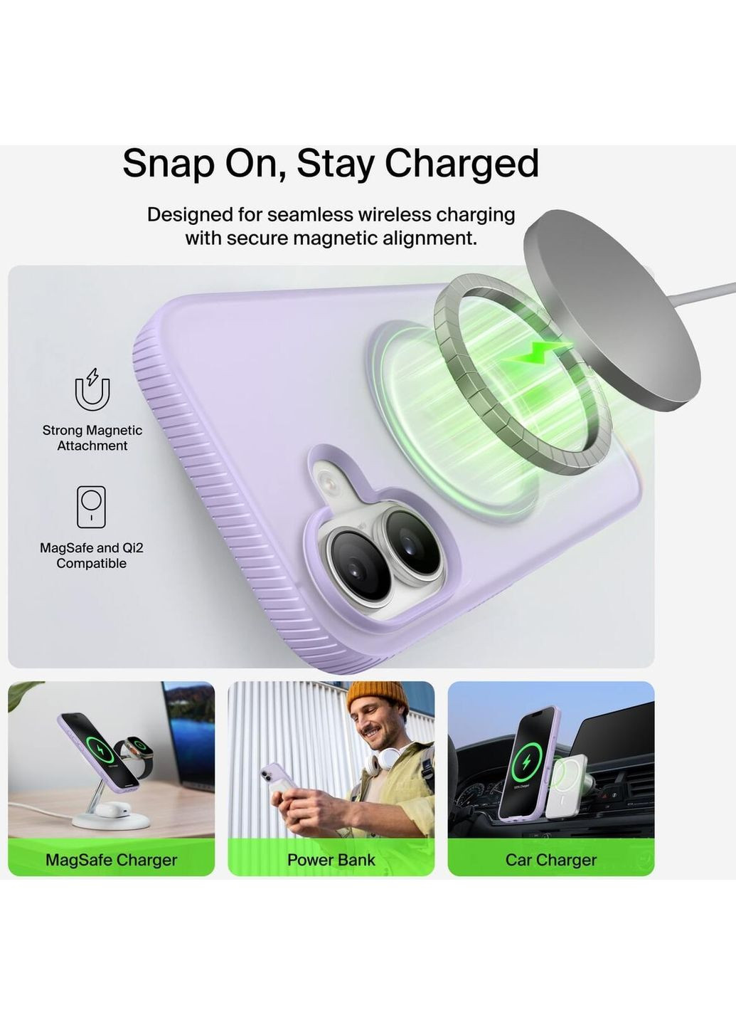 Чехол для iPhone 17, Magnetic Protective Grip, Lavender (MSA034HQLV) Belkin (372464746)