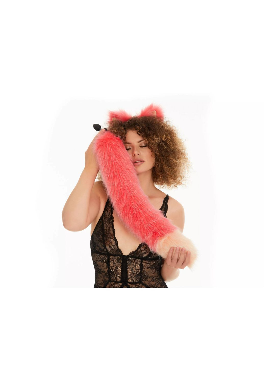 Анальный меховой хвост без пробки, Ярко-розовый с персиковым кончиком, 60 см. OKOVA (315149210)