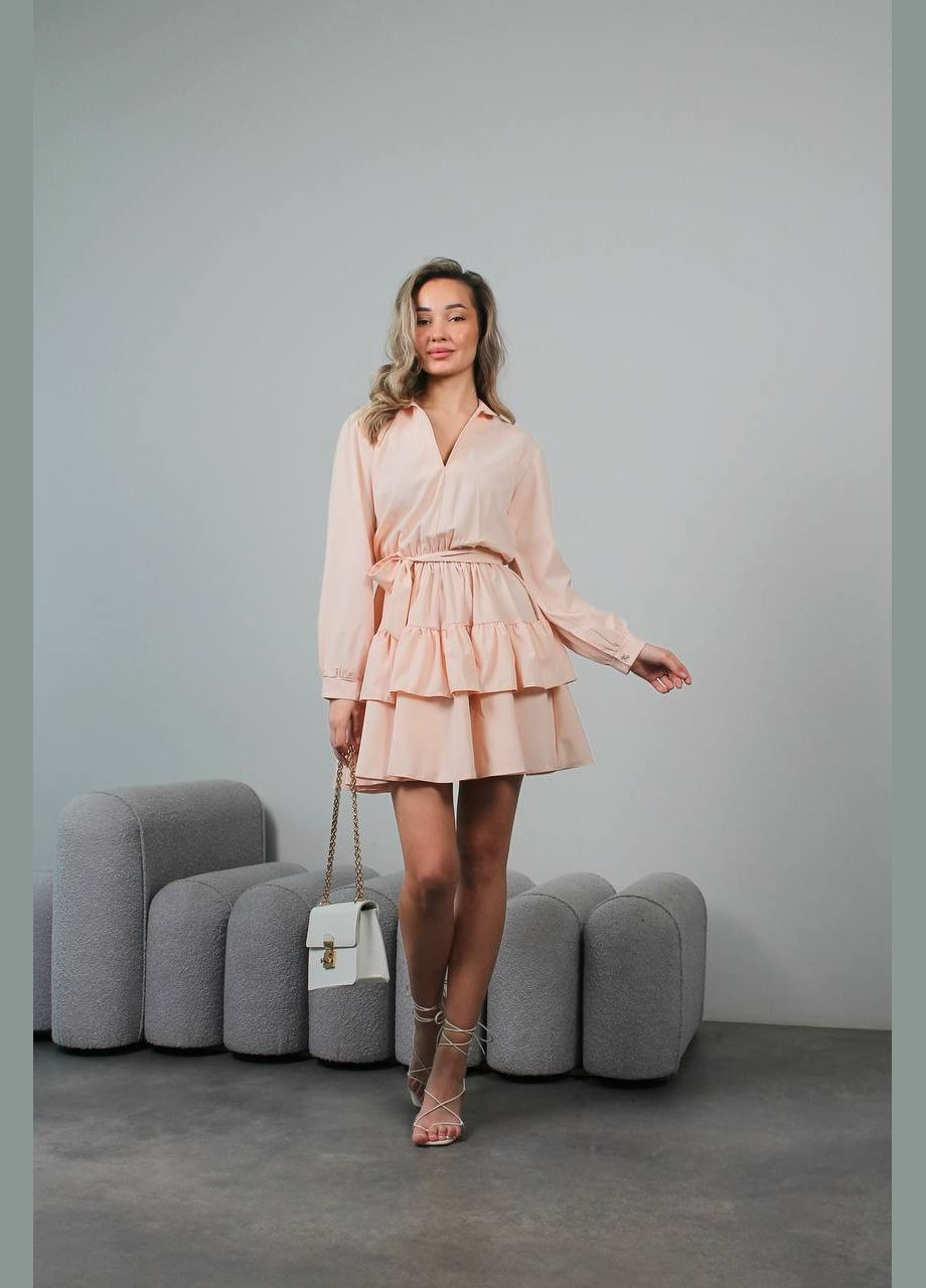 Персиковое праздничный, коктейльное, повседневный, кэжуал, вечернее нежное трендовое платье Vakko однотонное