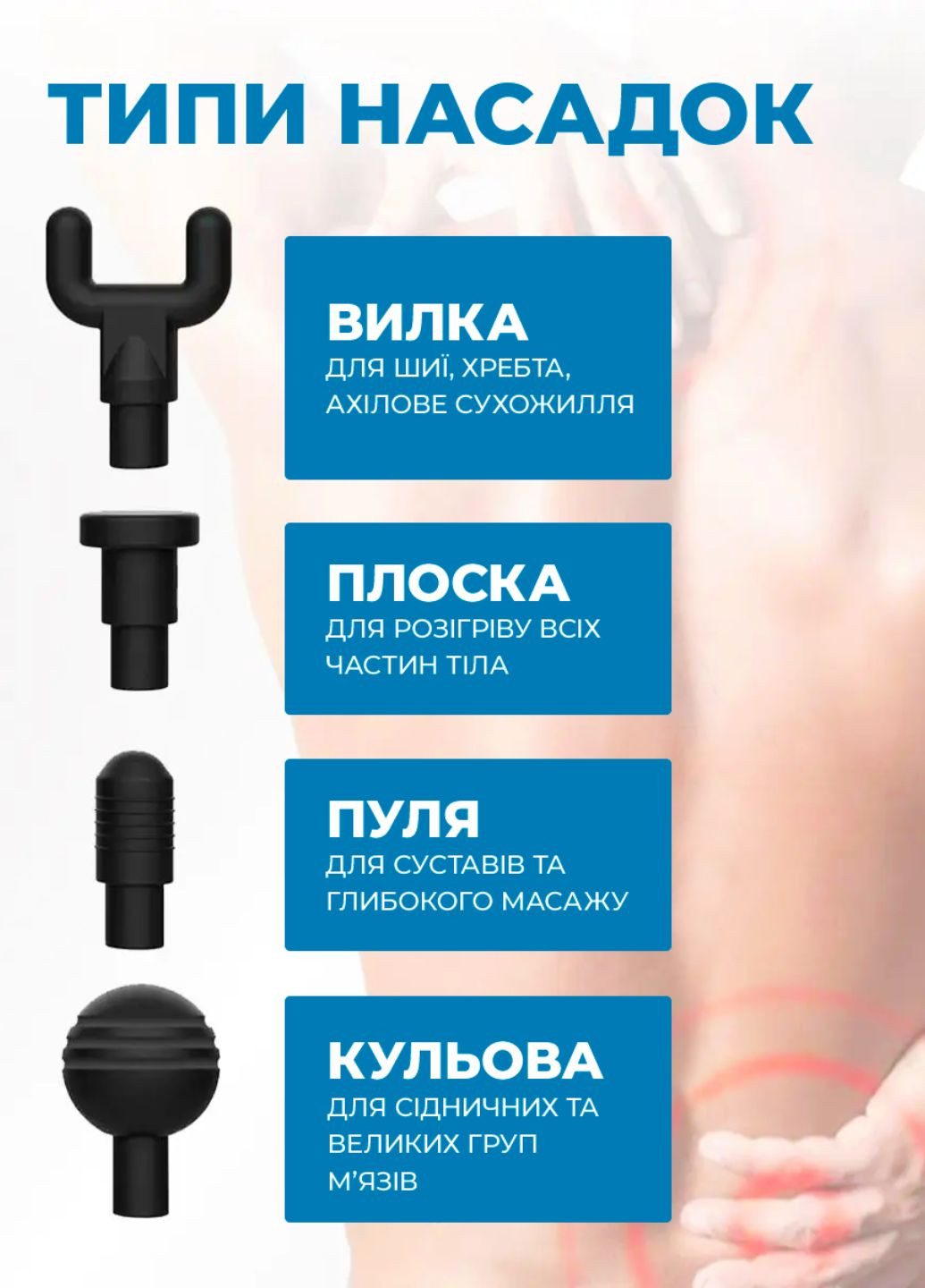 Масажний пістолет ручний масажер перкусійний акумуляторний ударний портативний вібромасажер для тіла з 4 насадками Tik-Tak (362297954)