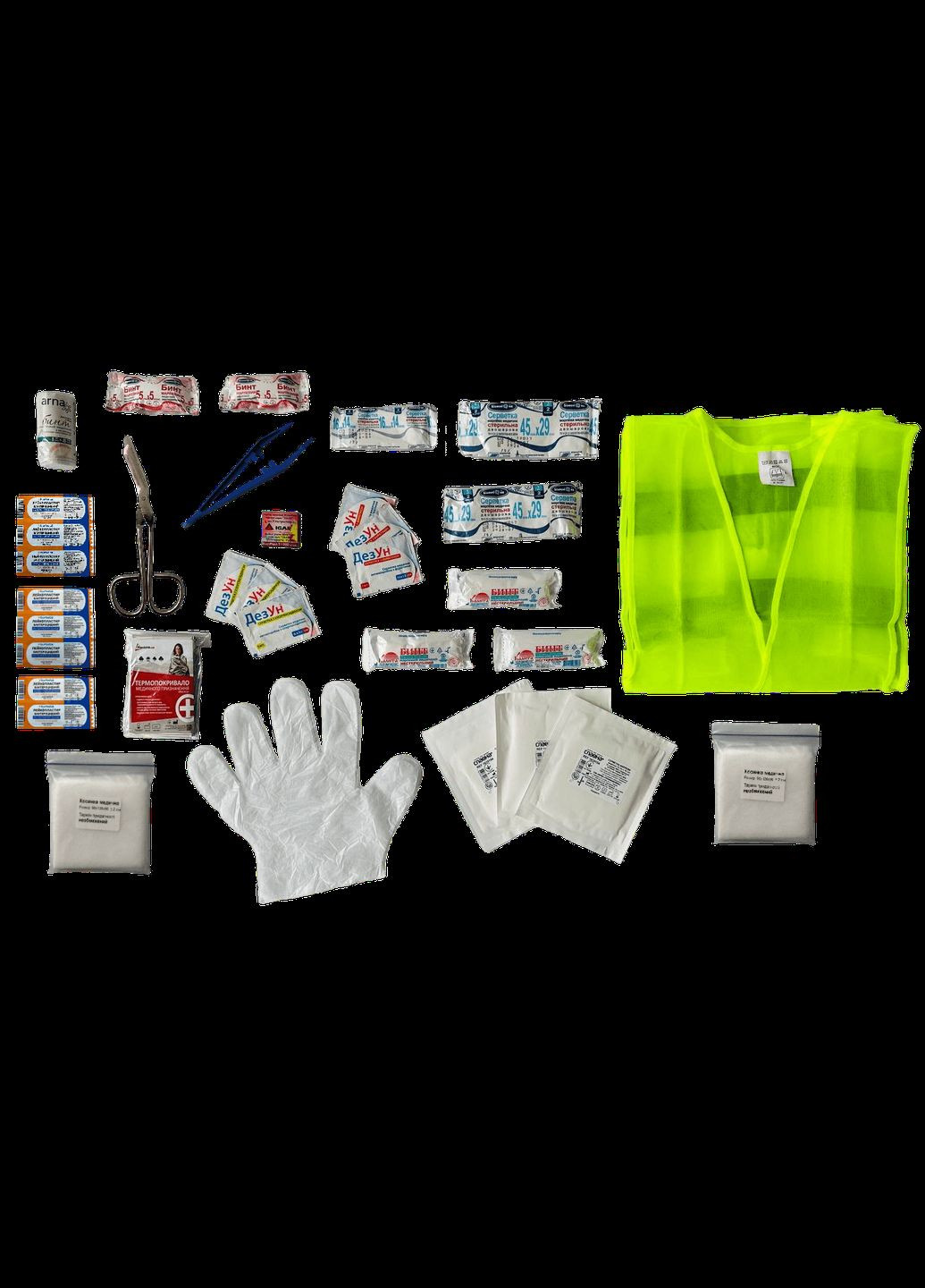 Аптечка медицинская автомобильная Евростандарт+жилет согласно ТУ (02-024-М) мягкий футляр ящ/25 Poputchik (325700107)
