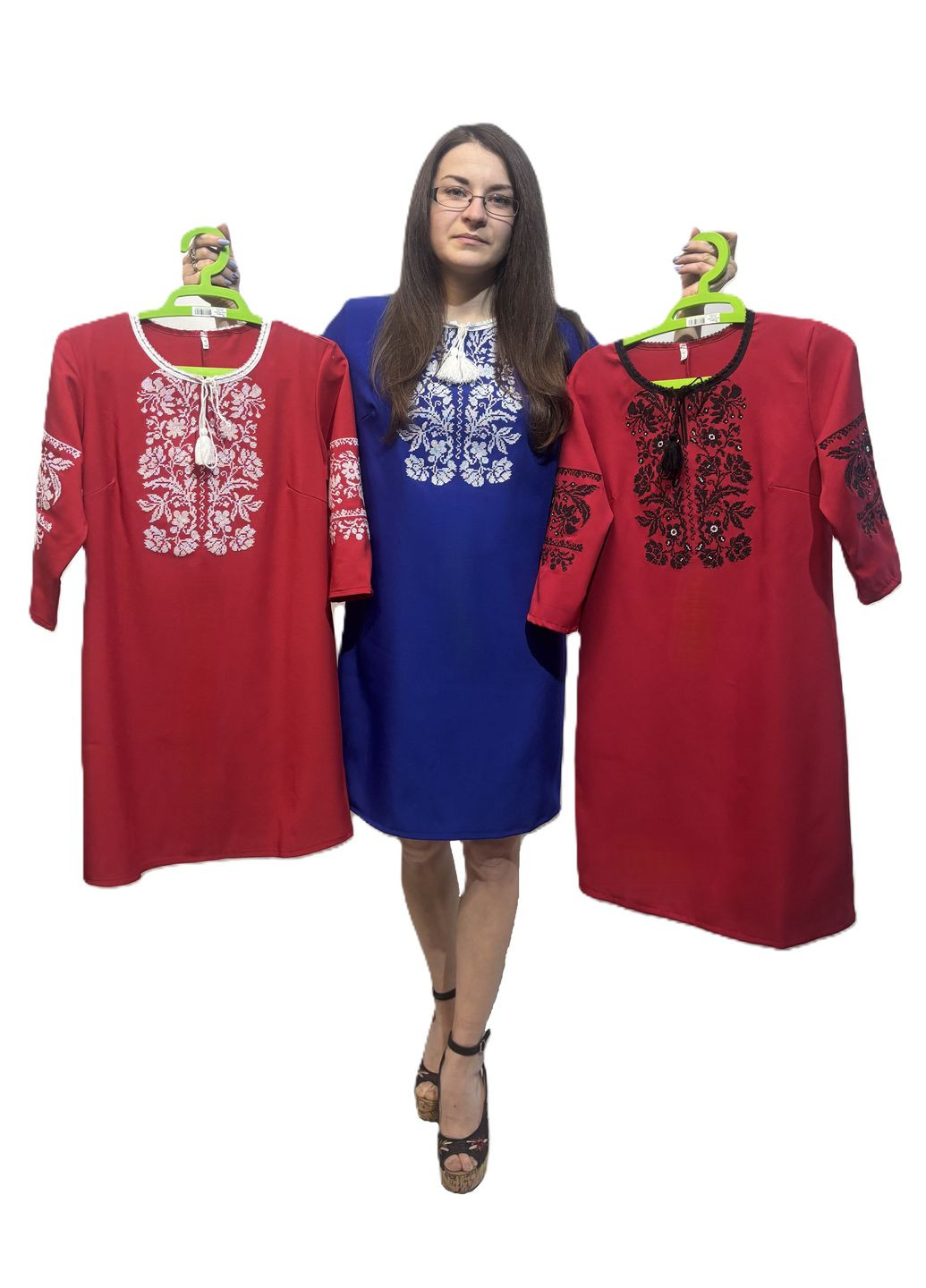 Червона жіноча сукня вишита модерн червоний з білим НоКо візерунок квітковий вільна (316649465)