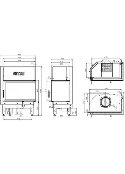 Камінна топка ALBERO AL14R.H-BDBI Cкло декор цільногнуте+додаткове внутрішнє скло цільногнуте Hitze (370385507)