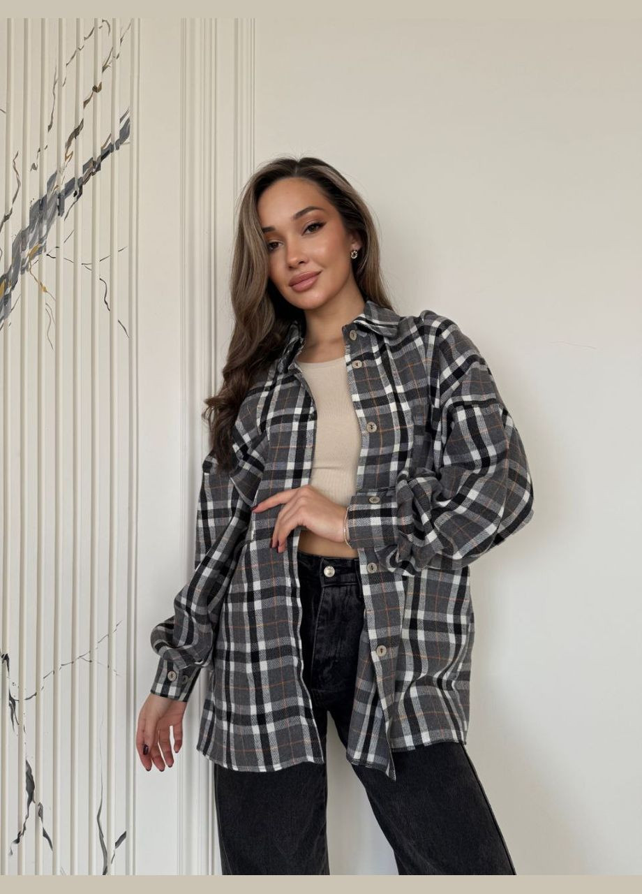 Жіноча базова зручна картата сорочка у клітинку оверсайз No Brand (323167362)