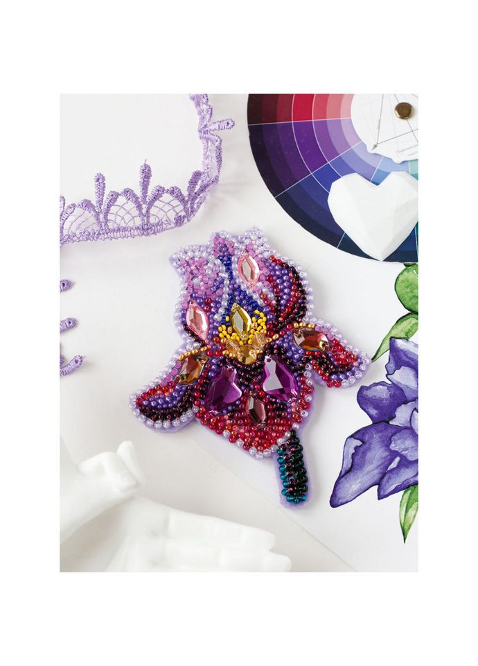 Набор для вышивки бисером украшения "Аметистовый ирис" AD-200 на натуральном холсте Abris Art (305231735)