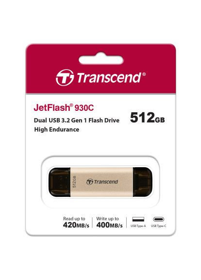 USB флэш-накопитель (TS512GJF930C) Transcend 512GB JetFlash 930C Gold-Black USB 3.2/Type-C (366698641)