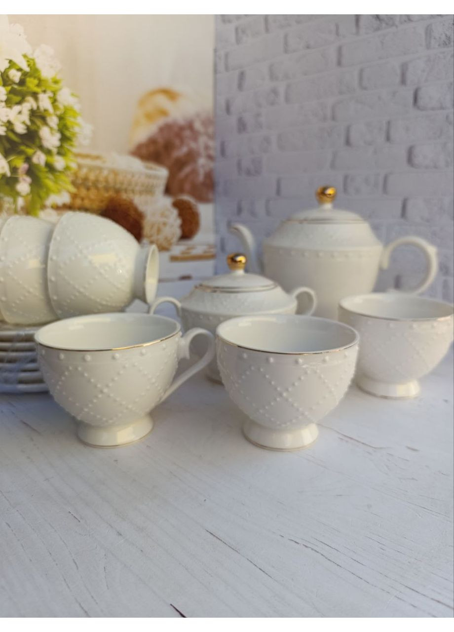 Чайний сервіз Аделіна порцеляна 250 мл/370 мл/1 л 14 предметів Білий 18042-00 SNT (356504793)