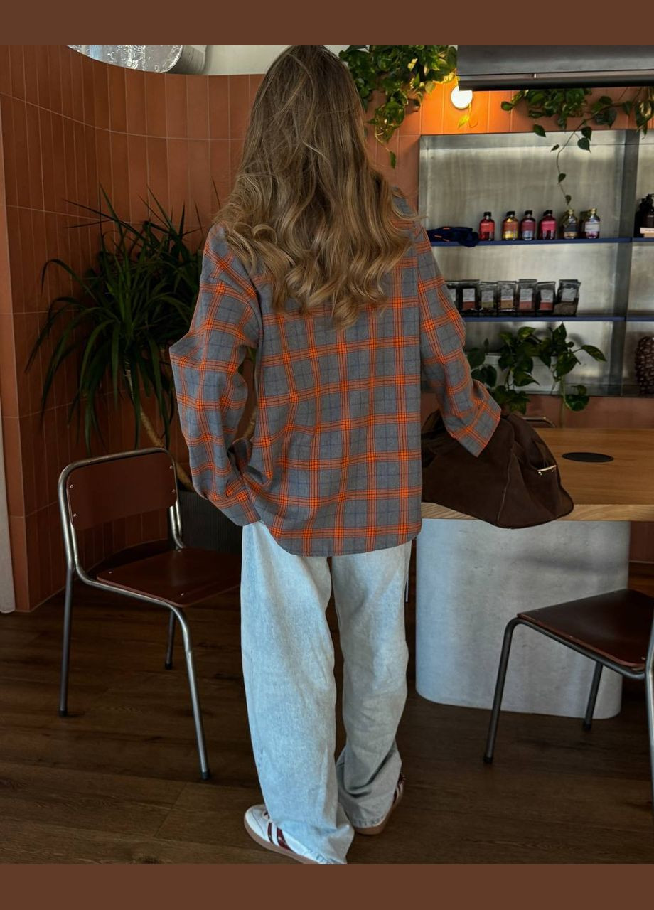 Оранжевая повседневный рубашка в клетку Україна с длинным рукавом