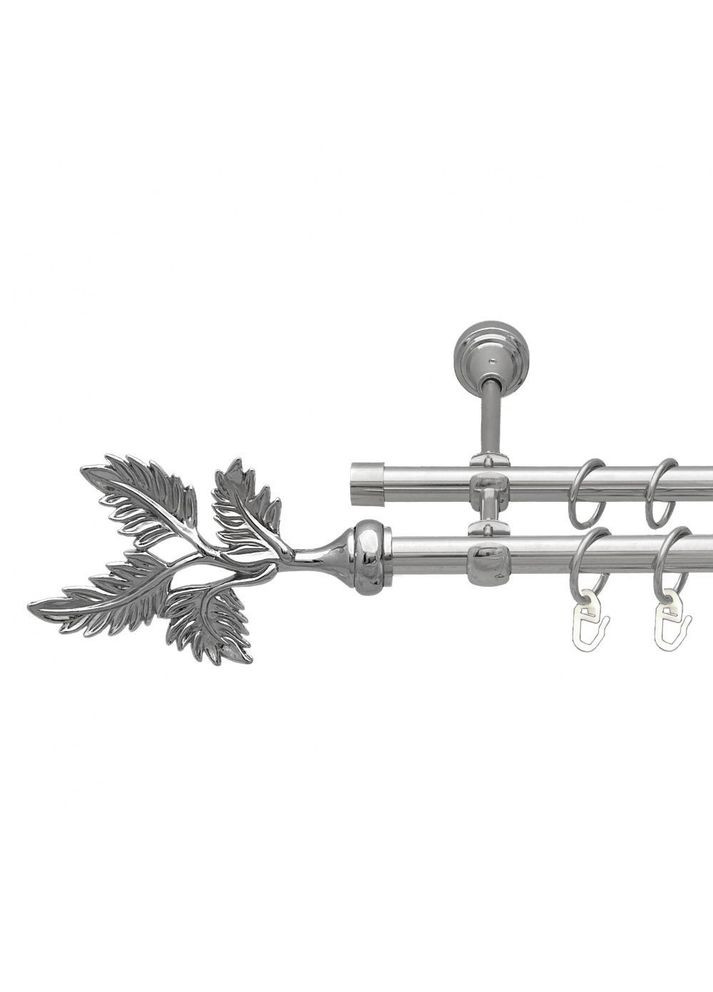 Карниз Папороть металлический двухрядный открытый гладкая труба Хром 16\16 мм 300 см (7387772) ORVIT (300797572)