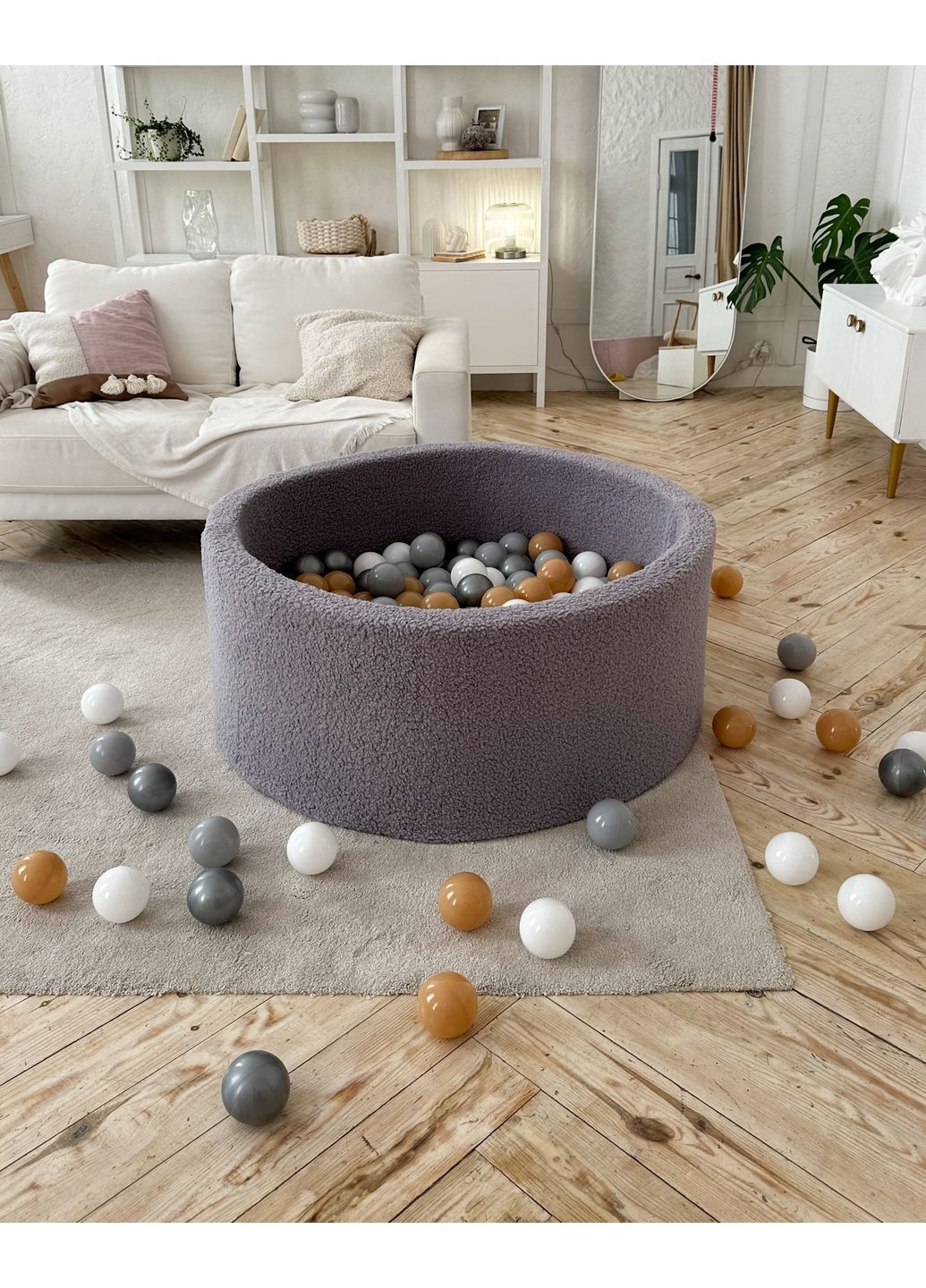 Сухий басейн з кульками з хутра Тедді 100х40 см з 200 кульками JoyfulKids (367191347)