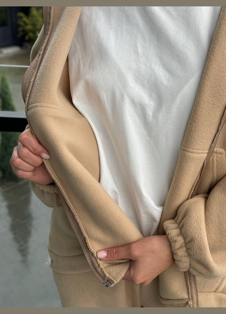 Спортивный костюм Спорт флис (Полар) Кенгуру на замку с капюшоном кофта и штаны () бежевый V.Velika (307089016)