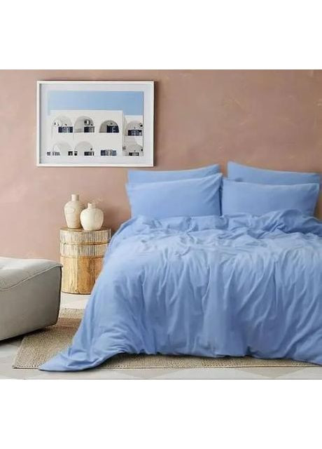 Комплект сатинової постільної білизни "Блакитний" Євро 200х220 см No Brand (370972517)