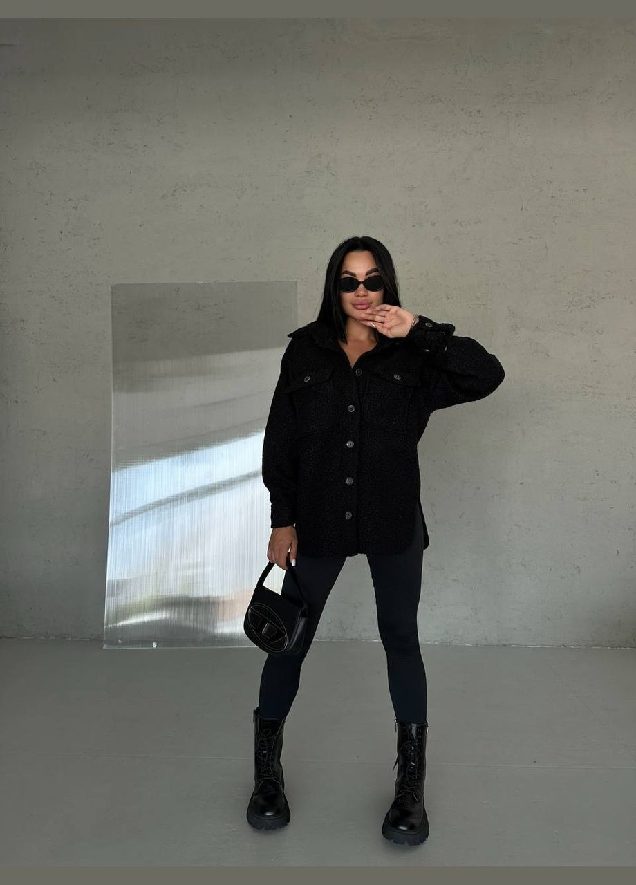 Черная спортивная, повседневный, кэжуал, джинсовая рубашка однотонная No Brand с длинным рукавом