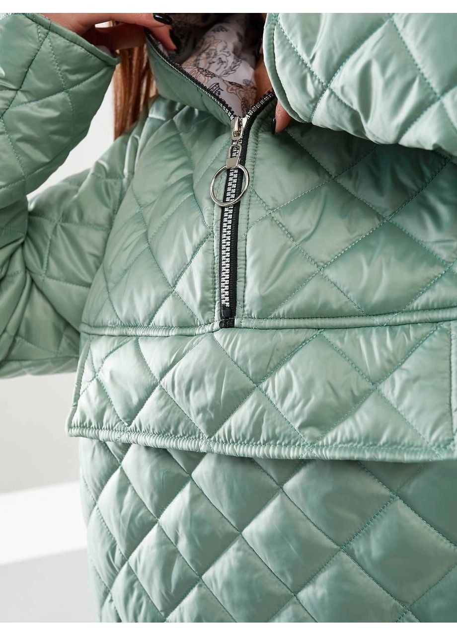 М'ятна демісезонна жіночий анорак з плащівки на підкладці з капюшоном | заміри в описі куртка-пальто Vione