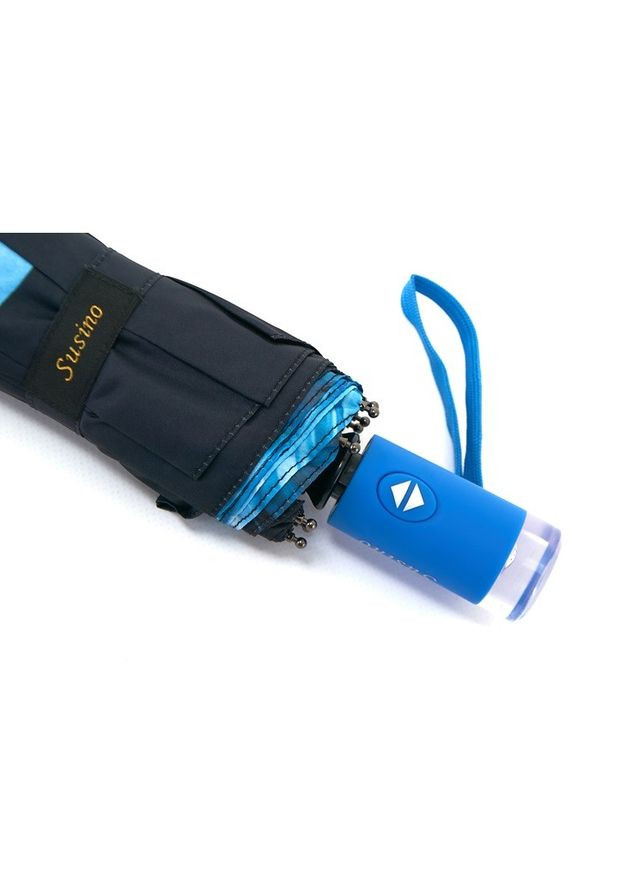 Голубой зонт автомат 3094 max comfort женский на 9 спиц принтом цветы черно-голубой Susino средний система антиветер (301647607)