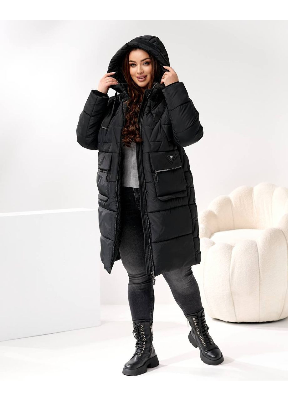 Чорна зимня зимова куртка подовжена Adelante