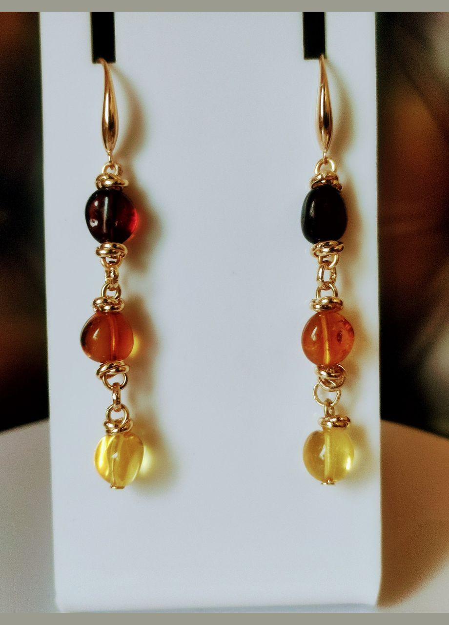 Сережки 2654 з натурального бурштину Медовий відтінок MINOV (311310521)