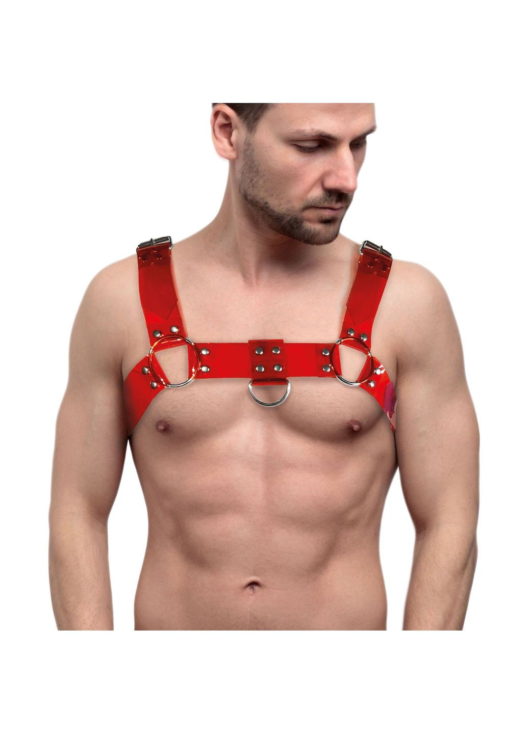 Мужская портупея на грудь – Bulldog Harness Red Trasparent Feral Feelings (297656265)