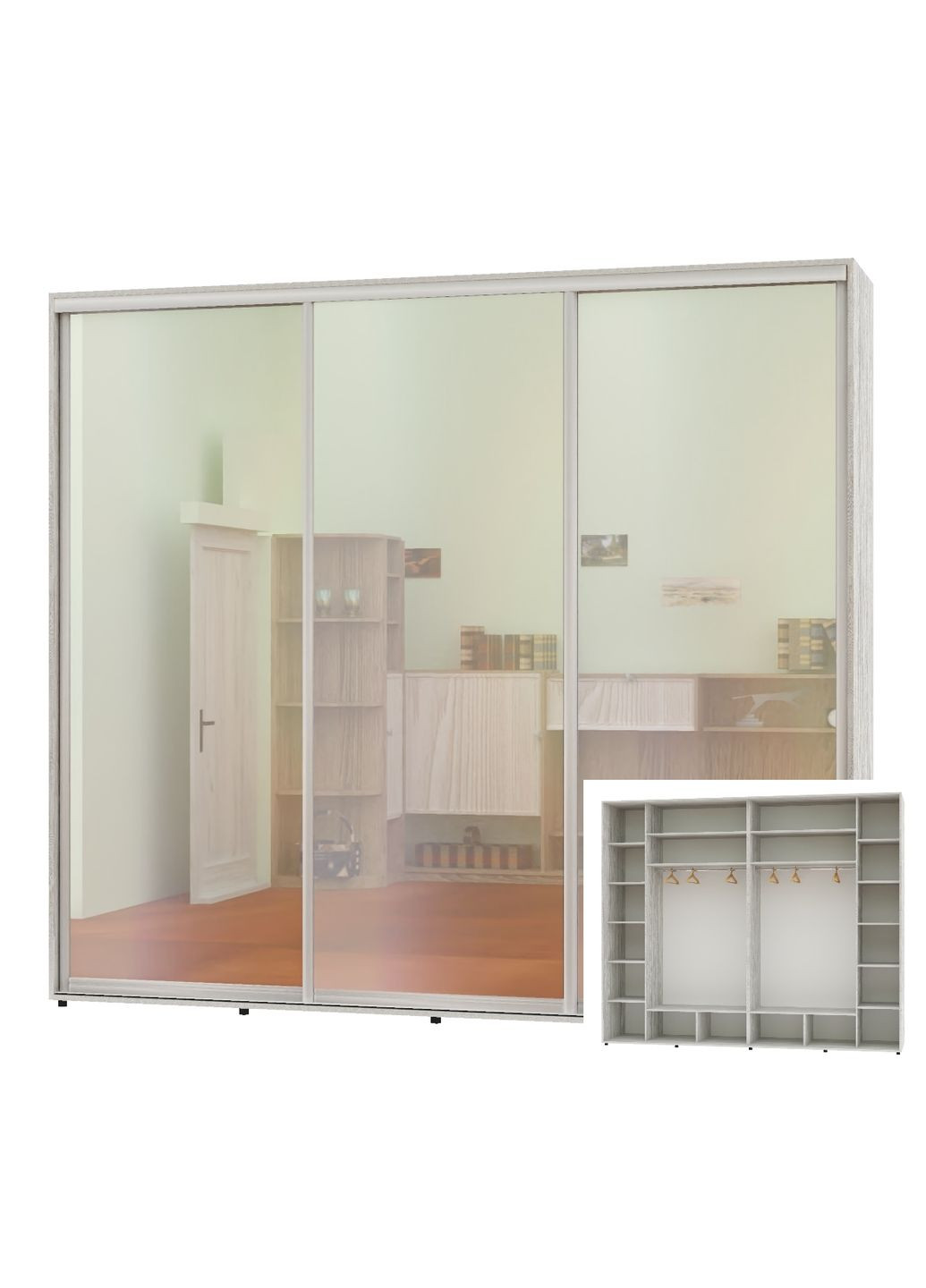 Шафа-купе тридверна 300*60*240 Сосна Натті 3 двері Дзеркало Люкс-149 Алекса (360477851)