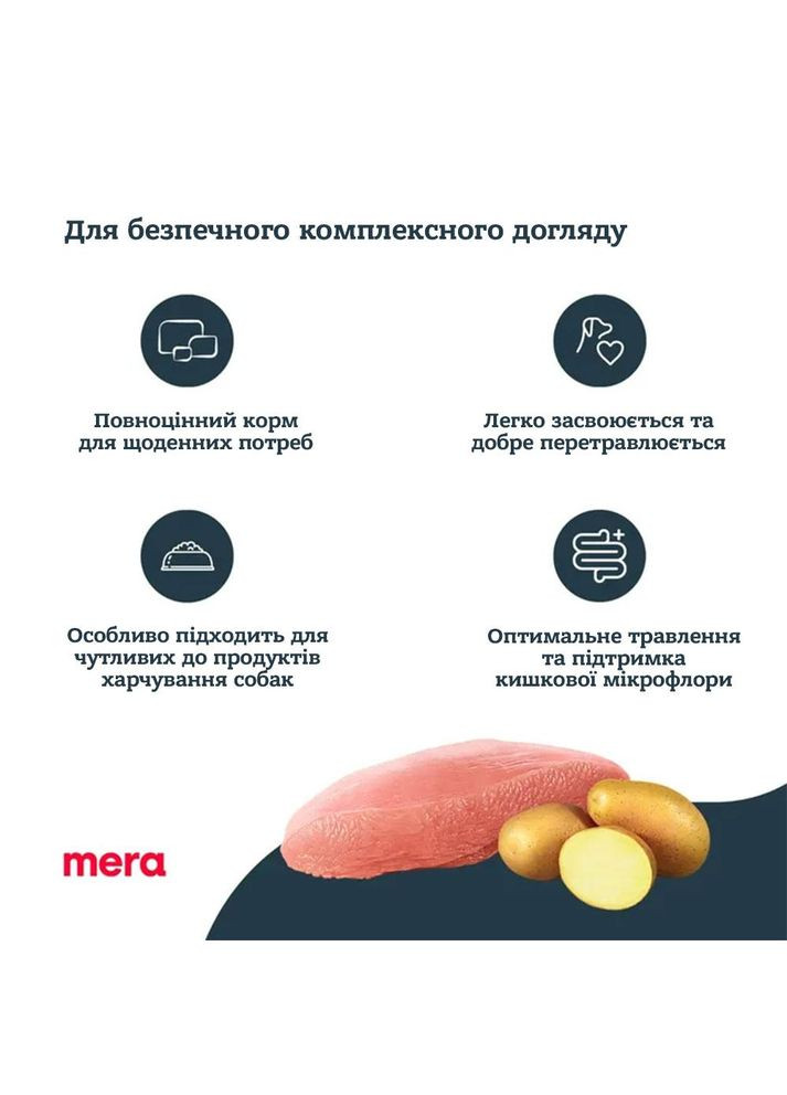 Сухий беззерновий корм для собак з м'ясом індички і картоплею Pure Sensitive fresh meat, 12.5 кг (*) Mera (305076615)