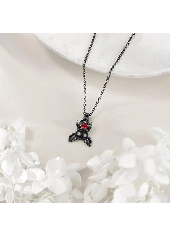 Чорний готичний кулон на ланцюжку у вигляді кажана з червоним серцем із фіаніту для жінок 2.9 см 45+5 см AurumLux305 Liresmina Jewelry (365777316)