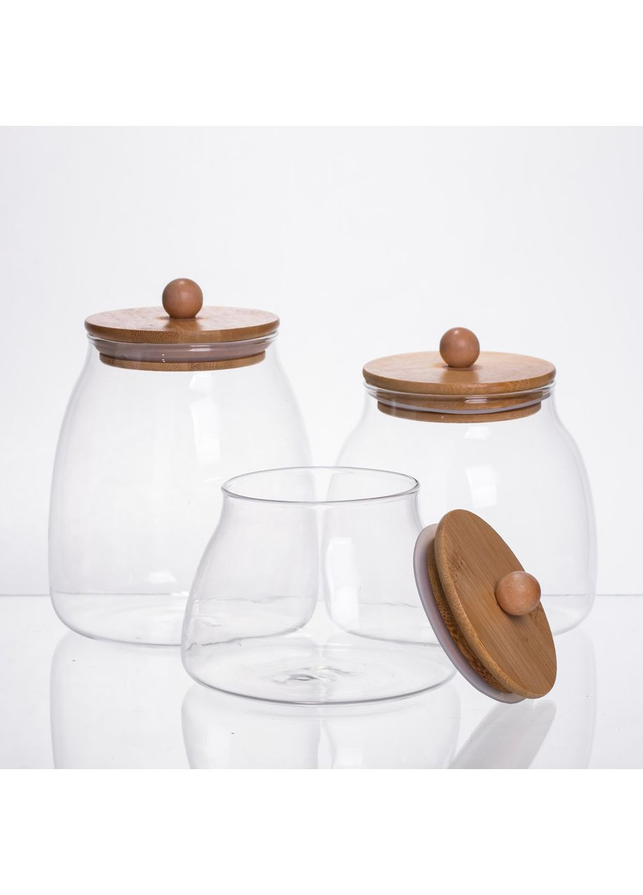 Набор банок для сыпучих продуктов 3 штуки 0.5/0.8/1 л с бамбуковыми крышками 64486-57 (A-047306) Yiwu (369475232)