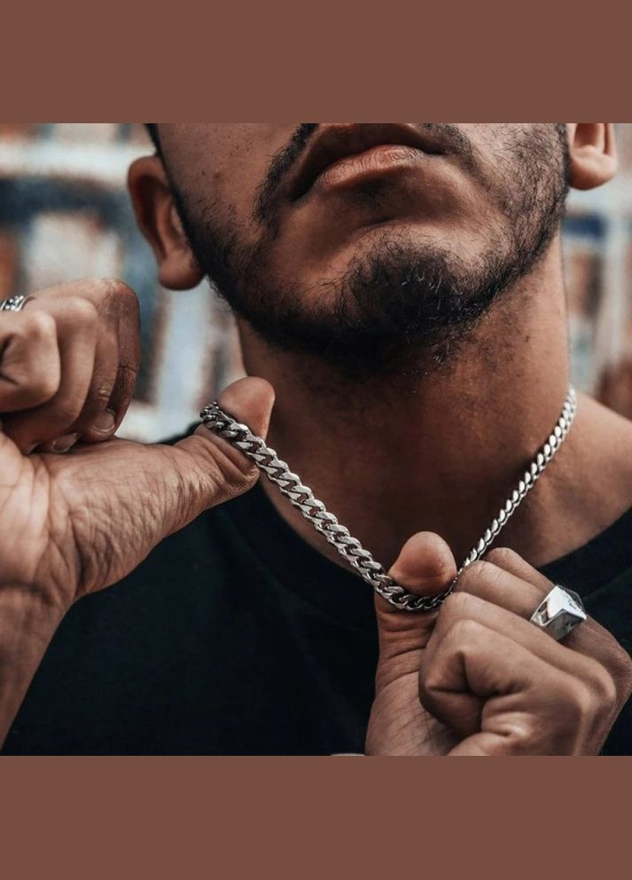 Мужская металлическая серебряная цепочка на шею из стали, ширина 8 мм. No Brand (328251203)