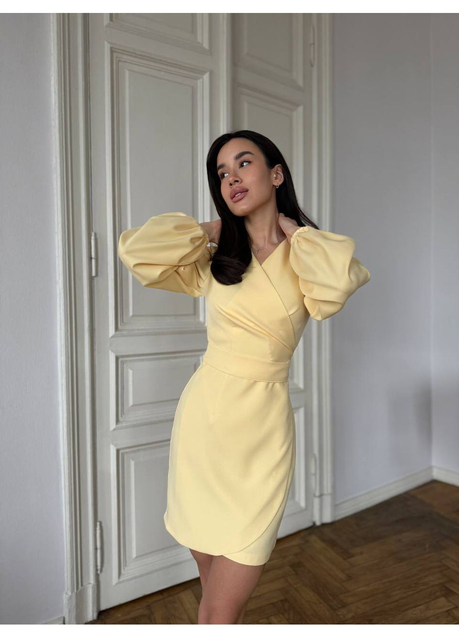 Жовтий сукня міні на запах жовтого кольору 34548 на запах Fashion однотонна