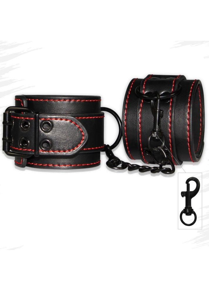 Чорні наножники з червоною строчкою для любовних ігор "Pleasure ankle cuffs" Lovetoy (302671026)