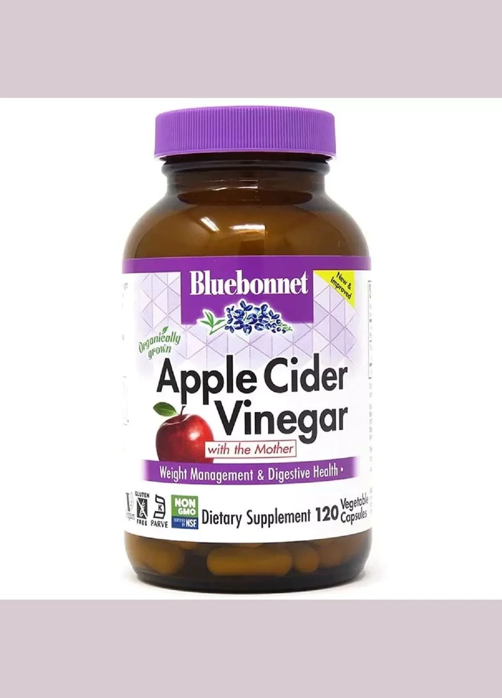 Яблучний оцет, Apple cider vinegar,, 120 вегетаріанських капсул Bluebonnet Nutrition (292008534)