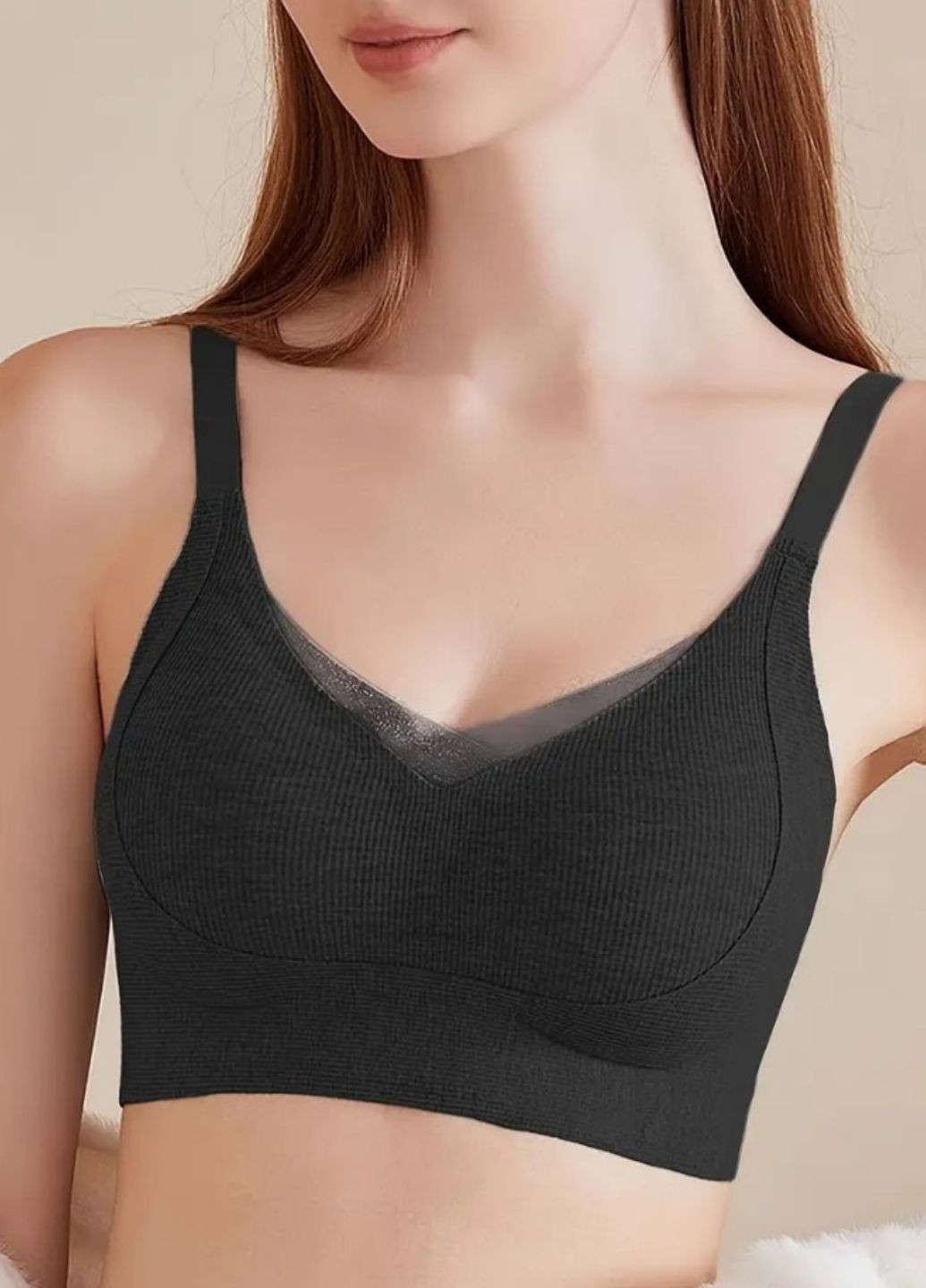 Чорний топ жіночий формований безшовний бюстгальтер в рубчик infinite comfort (1530-75-01) Macarena без кісточок