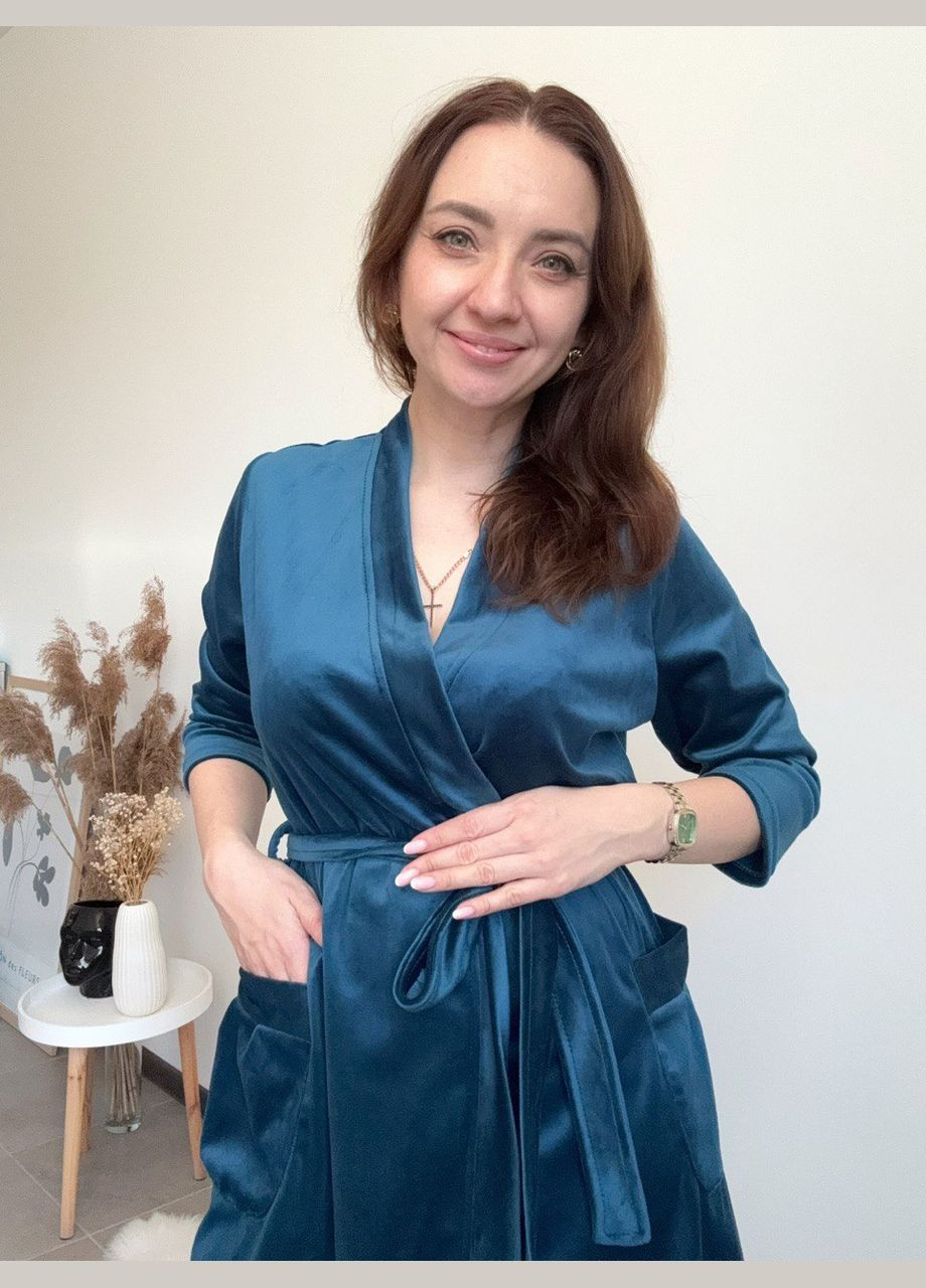 Красивый велюровый халат изумрудного цвета с рукавами три четверти. No Brand (345627389)