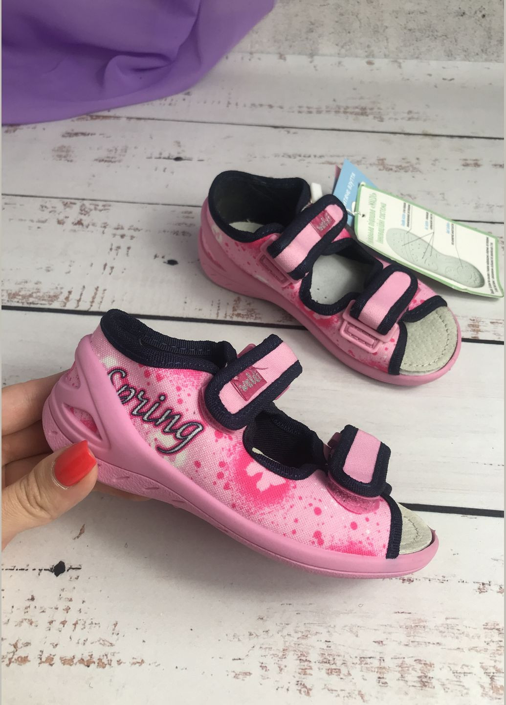 Розовые тапочки босоножки детские текстильные для девочек розовый (388) Waldi