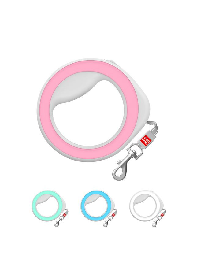 Поводок-рулетка для собак R-leash, круглая, до 40 кг, 2,9 м, светоотражающая розовая лента WAUDOG (323487128)