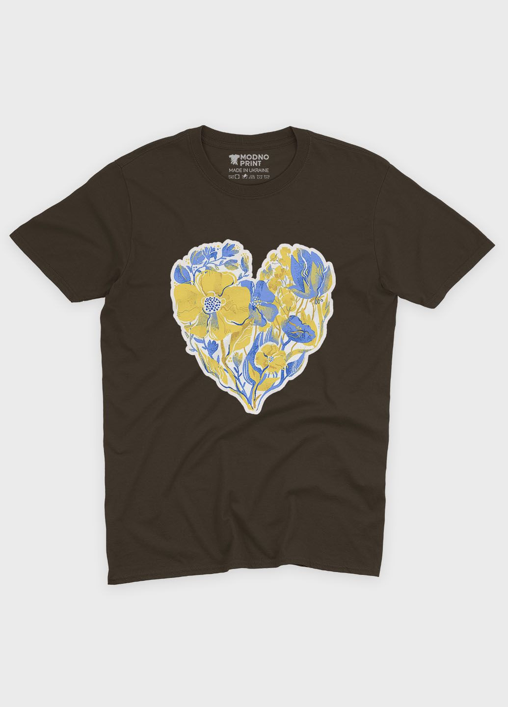 Коричневая мужская футболка с патриотическим принтом сердце (ts001-4-dch-005-1-103) Modno