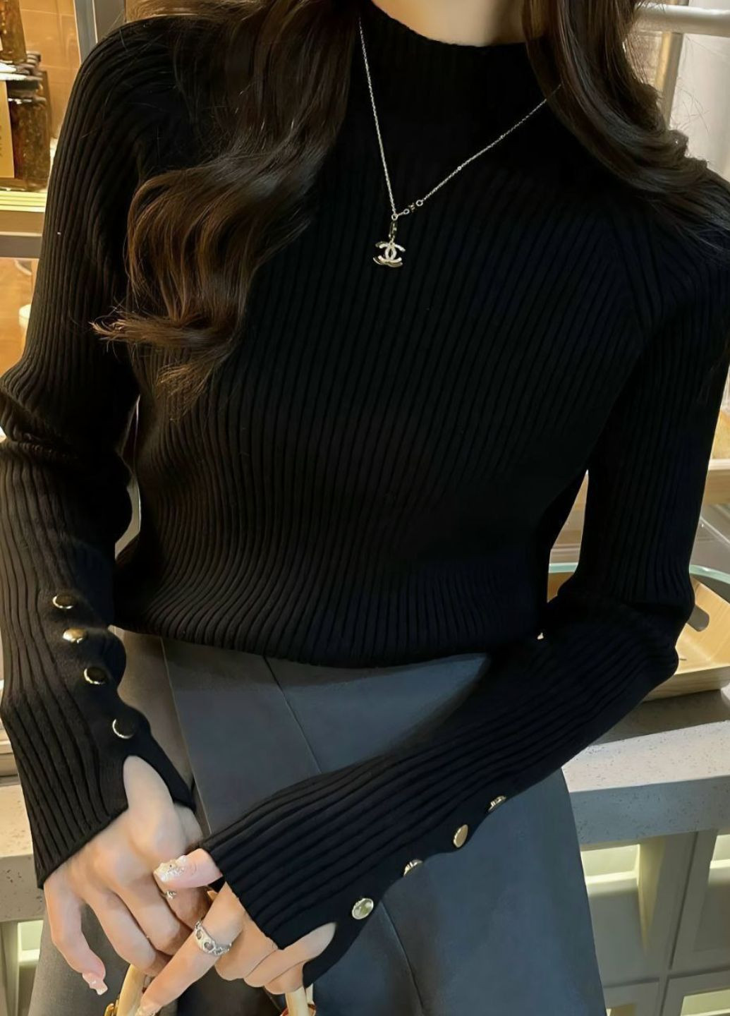 Вишуканий повсякденний демісезонний гольф в широкий рубчик з довгими рукавами реглан прикрашені гудзиками Tik-Tak (365701382)