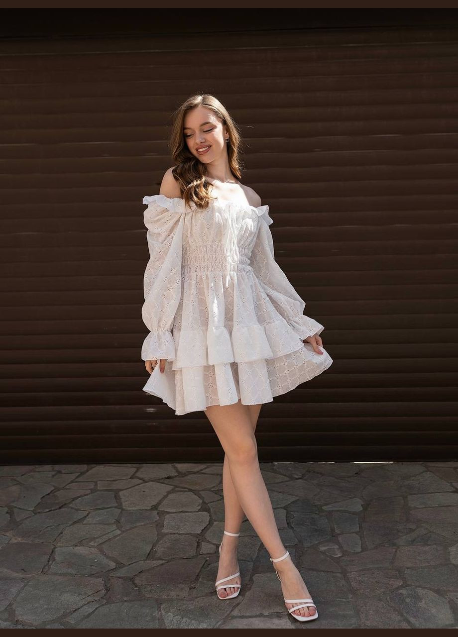 Молочное повседневный, праздничный женское платье с воланами Avanti