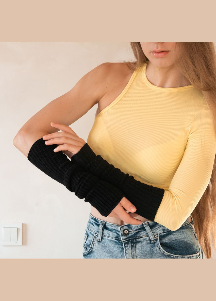 Митенки без пальців рубчик довгі рукава чорні 61430 XXS-XXXXL No Brand (333968666)