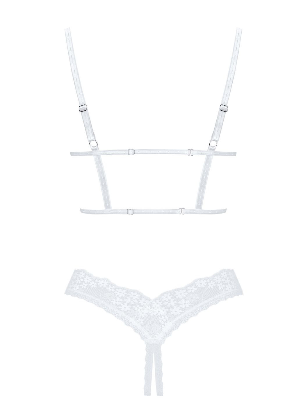 Белый демисезонный комплект с открытым бюстом и трусиками heavenlly set otwarte Obsessive