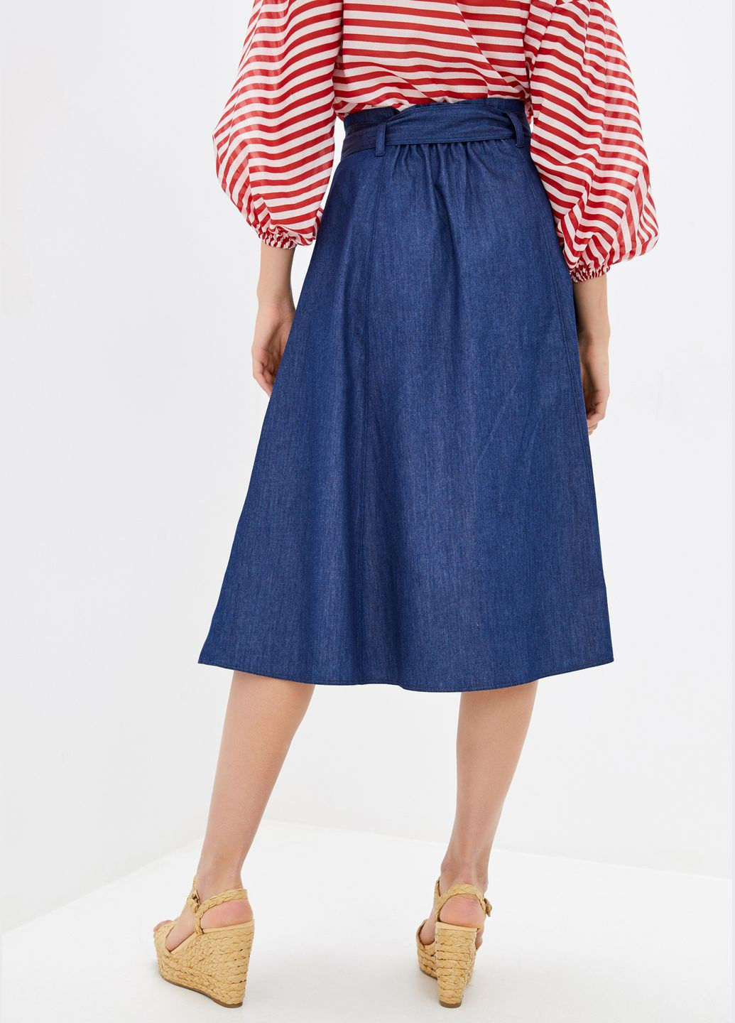 Темно-синяя кэжуал однотонная джинсовая юбка темно-синяя длины миди ORA