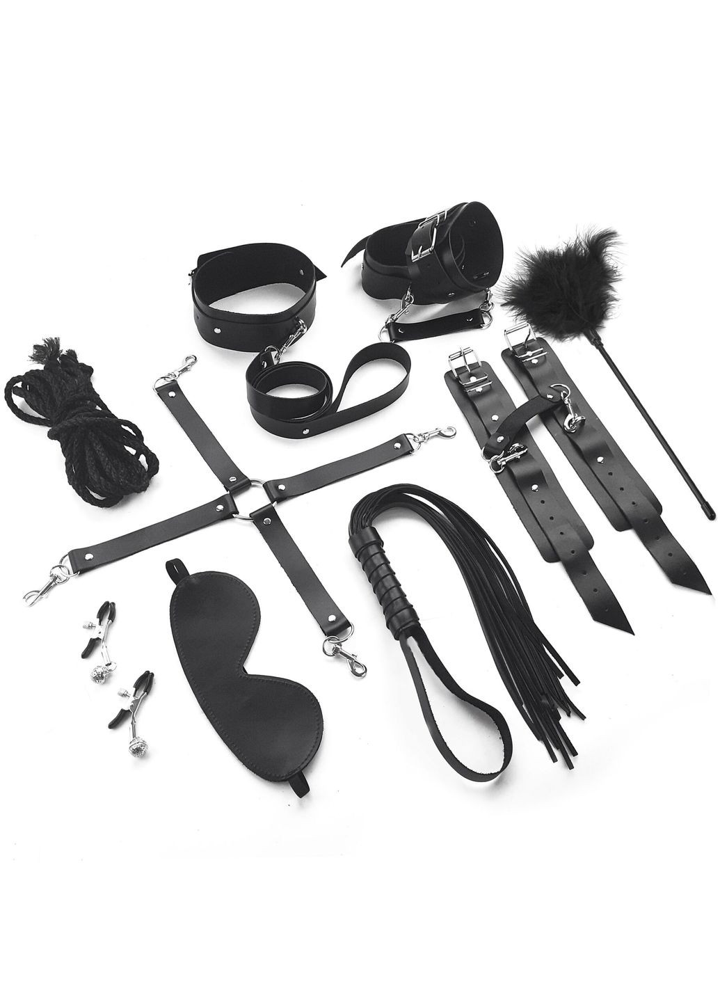 Набор – BDSM Set Leather, 10 предметов, натуральная кожа, Черный Art of Sex (296627464)