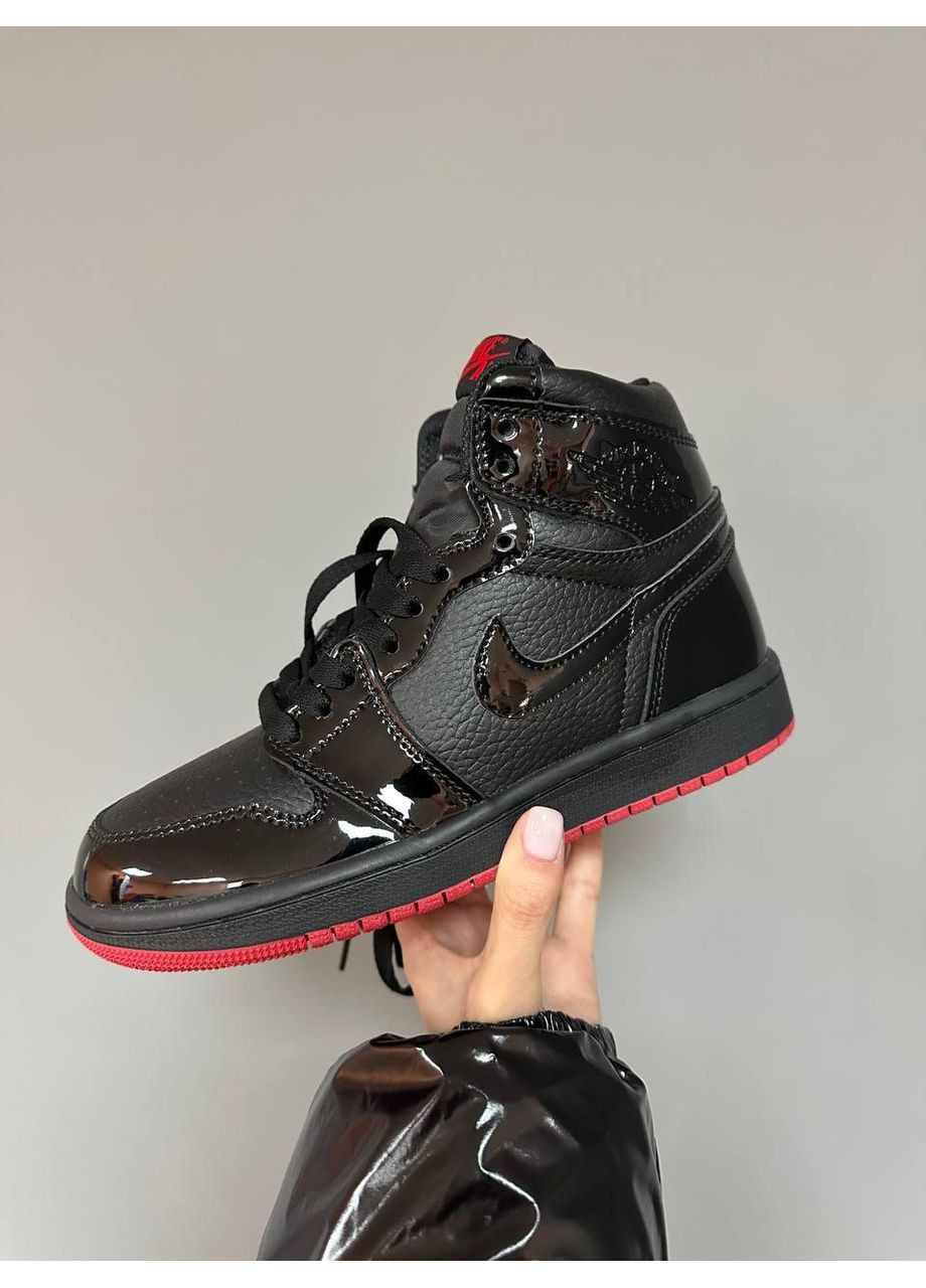 КРОССОВКИ ЖЕНСКИЕ NIKE AIR JORDAN HIGH PATENT BLACK RED НАЙК АИР ДЖОРДАН No Brand чёрные демисезоны (367168843)