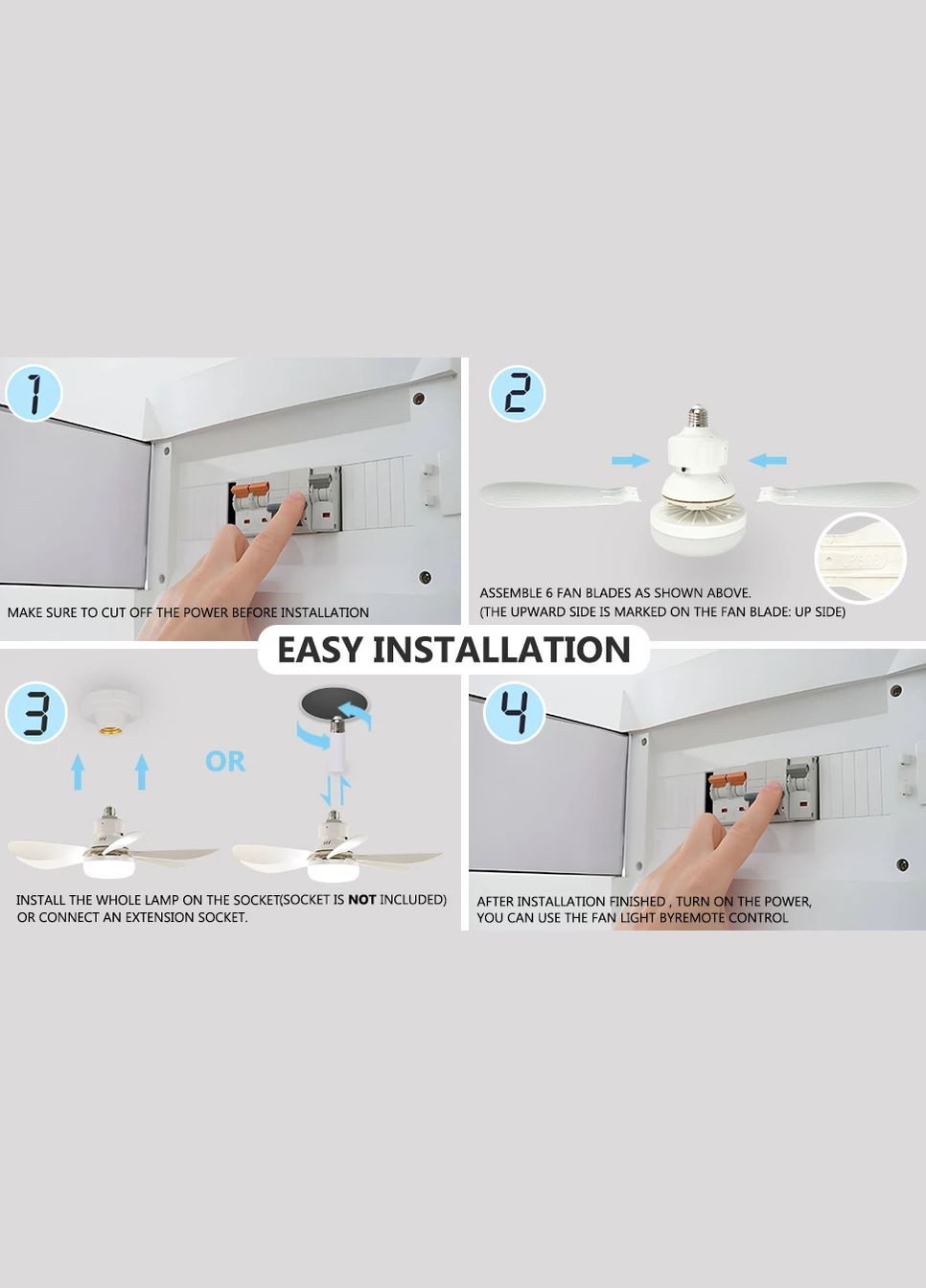 Стельовий вентилятор з підсвічуванням і дистанційним керуванням | 40 Вт | E27 | 6 лопатей | адаптер 120 мм Е27 Monocrystal (334878740)
