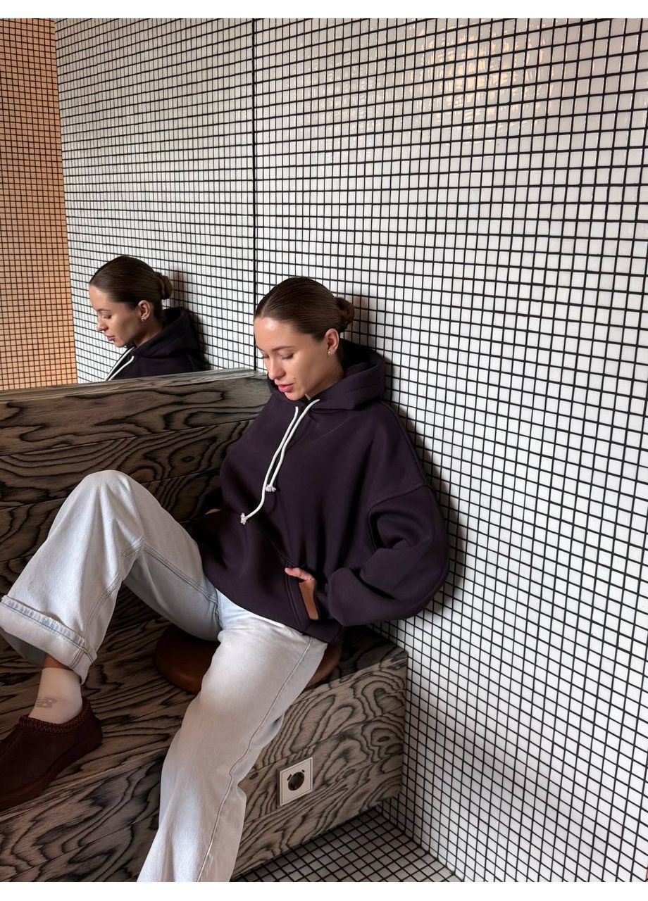 Тепле худі оверсайз з принтом на флісі MonCher (364864198)