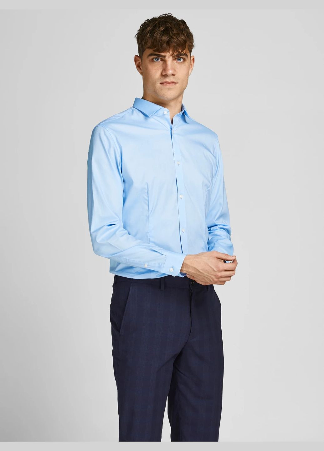 Голубой кэжуал рубашка однотонная JACK&JONES