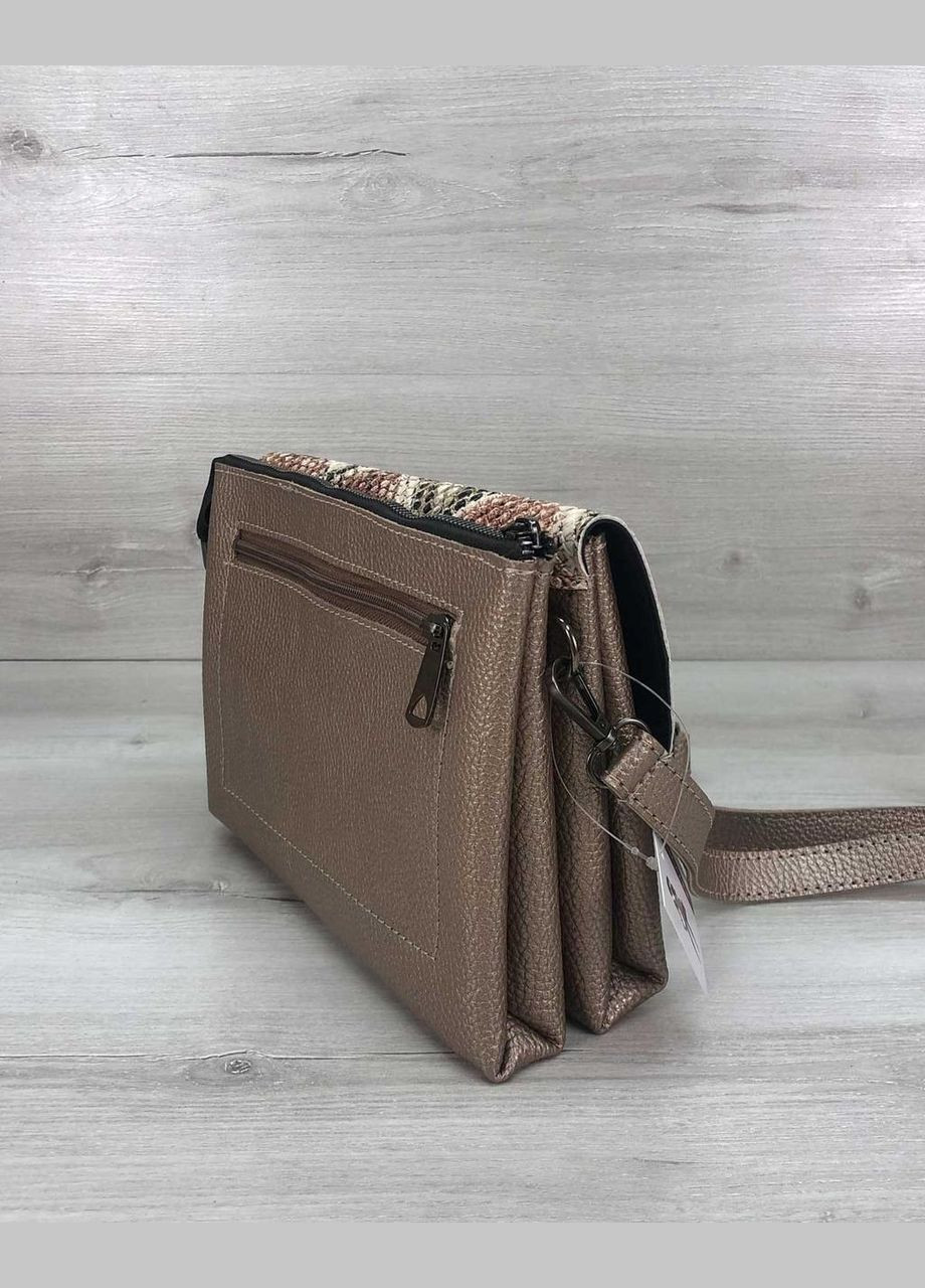 Женская сумка клатч через плечо со вставкой под змеиный принт «Этель» золотого цвета WeLassie (298920950)