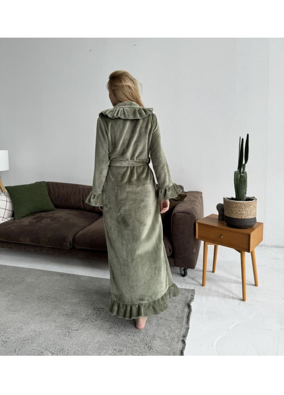 Женский махровый халат с рюшами, оливковый. Lavender Dreams (366665679)